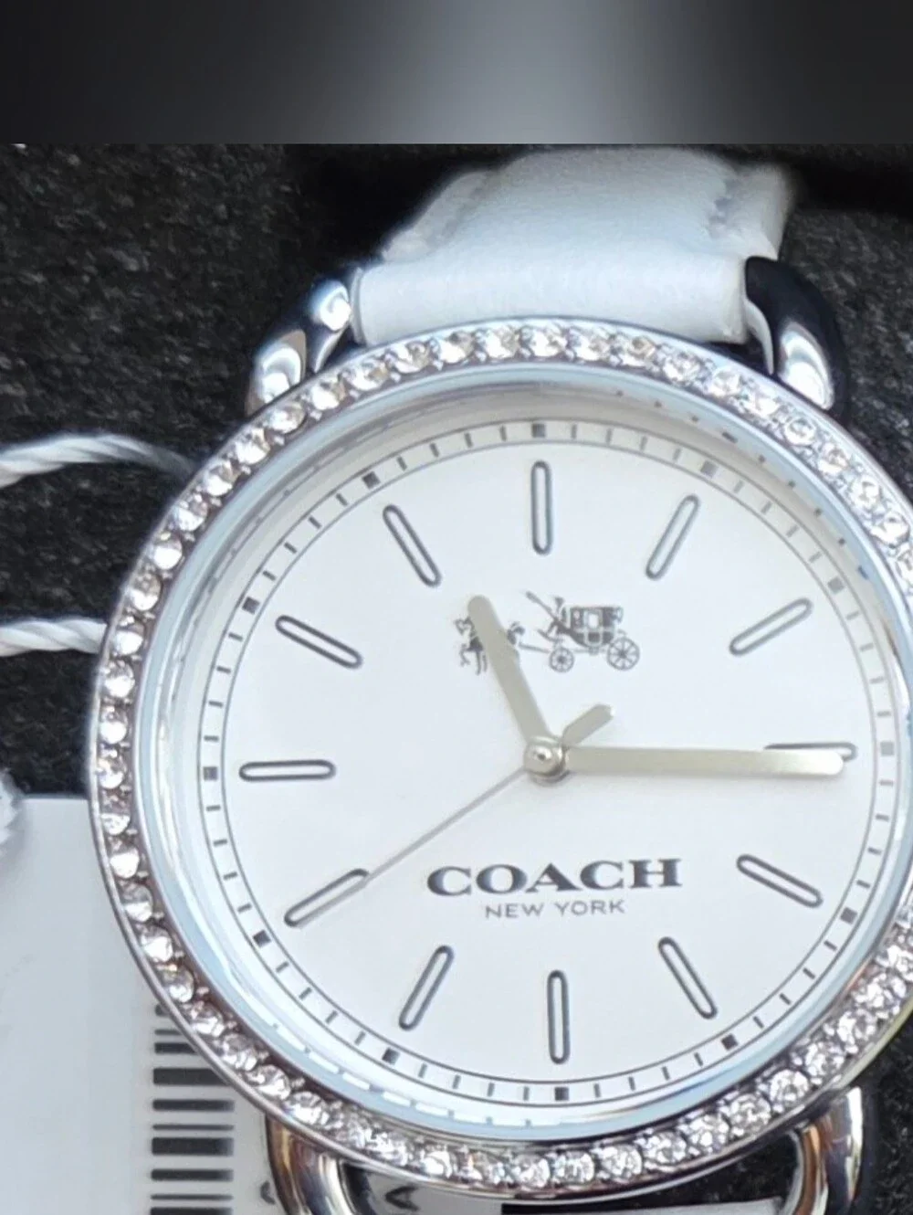 COACH White Leather Watch with Crystal Bezel